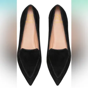 LEHOOR Women Casual Pointed Toe Black Suede Loafers Size: 8
