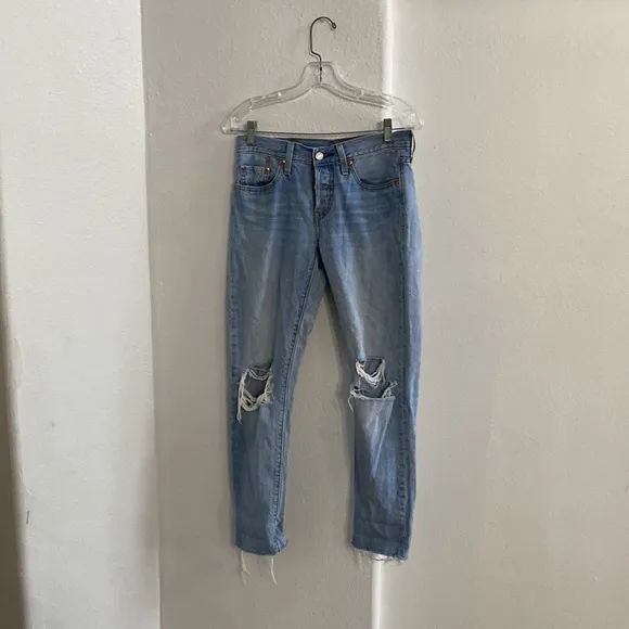 Levis 501 Slim Taper Button Fly Distress Jeans Size 25 X 28