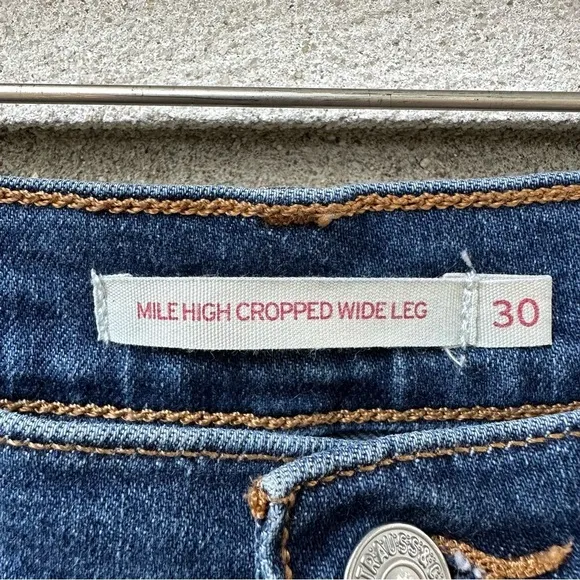 Levi’s Mile High Cropped Wide Leg Jeans Sun Devil Heat Dark Wash Button Fly