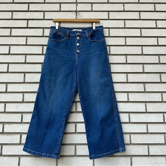 Levi’s Mile High Cropped Wide Leg Jeans Sun Devil Heat Dark Wash Button Fly