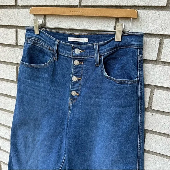 Levi’s Mile High Cropped Wide Leg Jeans Sun Devil Heat Dark Wash Button Fly