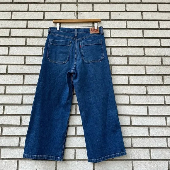 Levi’s Mile High Cropped Wide Leg Jeans Sun Devil Heat Dark Wash Button Fly