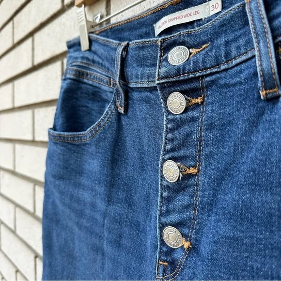 Levi’s Mile High Cropped Wide Leg Jeans Sun Devil Heat Dark Wash Button Fly