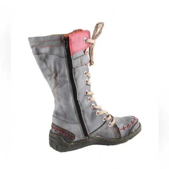 ✨Like New TMA EYES Patchwork tall fur lined strap combat moto boots - worn 1x