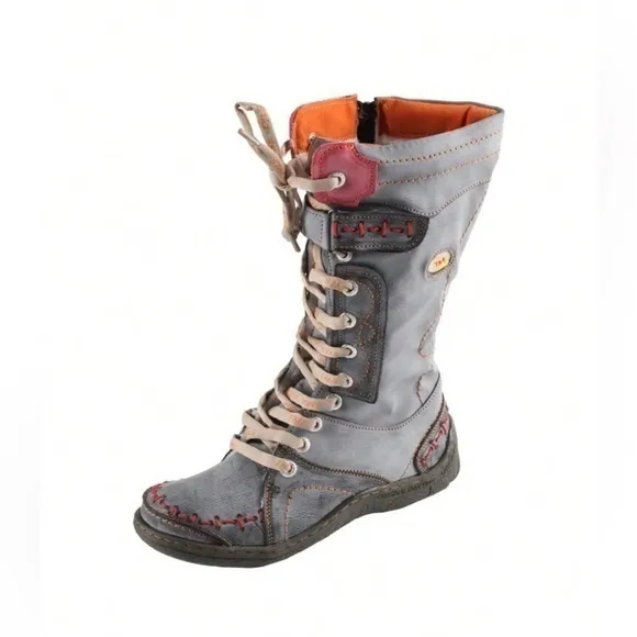 ✨Like New TMA EYES Patchwork tall fur lined strap combat moto boots - worn 1x
