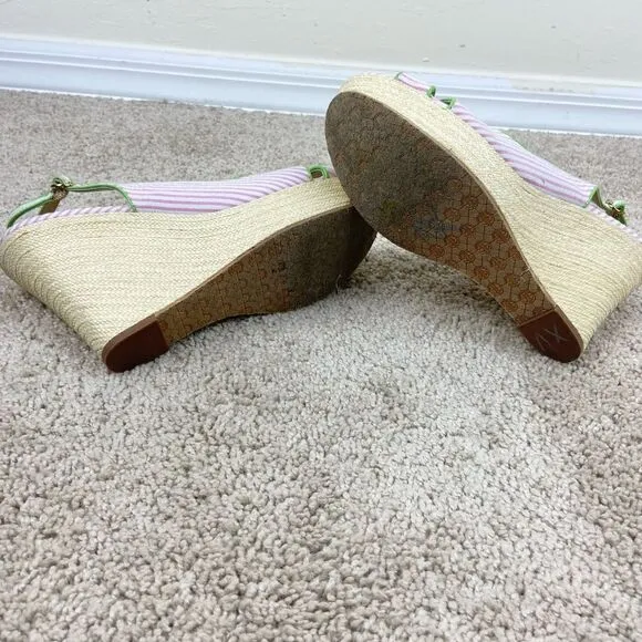 Lilly Pulitzer Hotty Espadrilles Wedge Shoes - Pink &amp; White Stripe