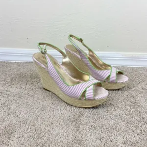 Lilly Pulitzer Hotty Espadrilles Wedge Shoes - Pink &amp; White Stripe