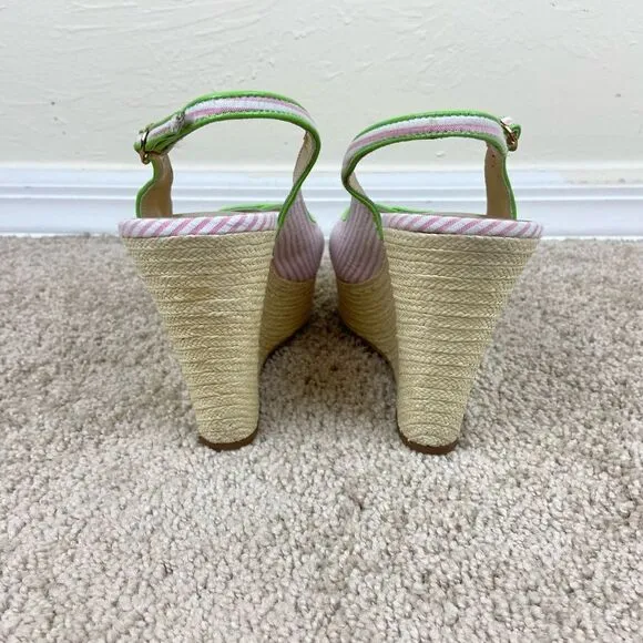 Lilly Pulitzer Hotty Espadrilles Wedge Shoes - Pink &amp; White Stripe