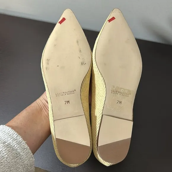 Lilly Pulitzer Via Palm Beach Ballet Flats Womens Pointed Toe Cream Size 7 M NEW