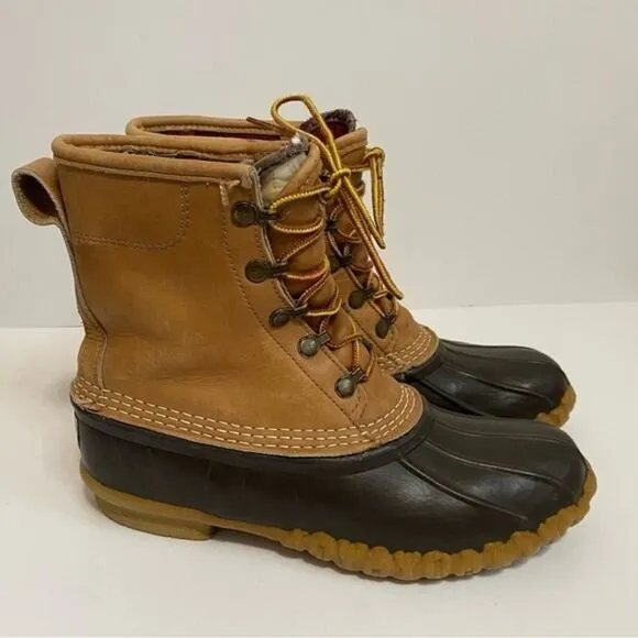 LL Bean Bean Boots Leather Waterproof Duck Brown Tan Size 9