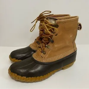 LL Bean Bean Boots Leather Waterproof Duck Brown Tan Size 9