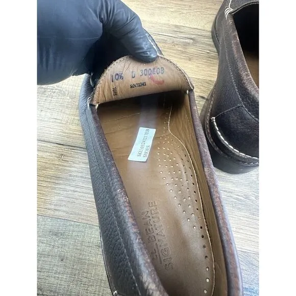 LL Bean Signature Mens Leather Slip-On Loafers Driver Moccasin Tan Size …