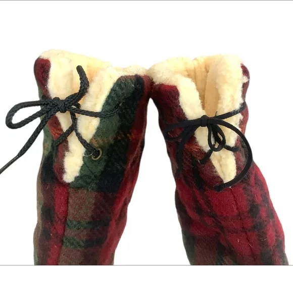 L.L. Bean Wool Plaid Sherpa Lined Duck Boots Size 6M