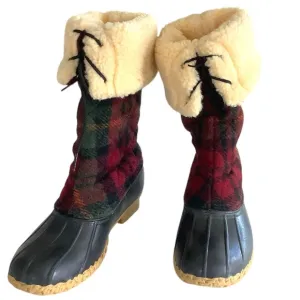 L.L. Bean Wool Plaid Sherpa Lined Duck Boots Size 6M