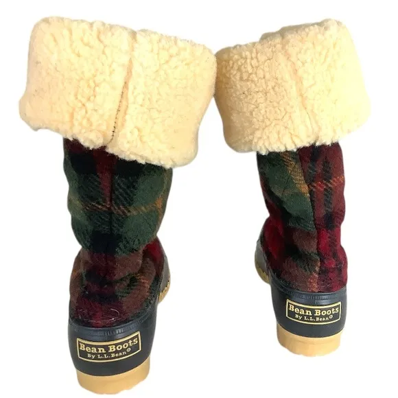 L.L. Bean Wool Plaid Sherpa Lined Duck Boots Size 6M