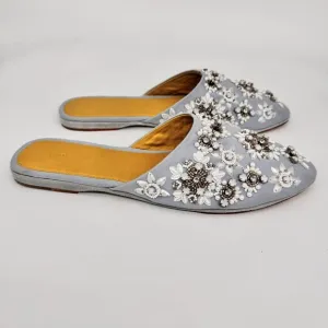 LLANI Keough Flats Loafers Women's EU 40 Slides Hand Embellished Beaded Blue