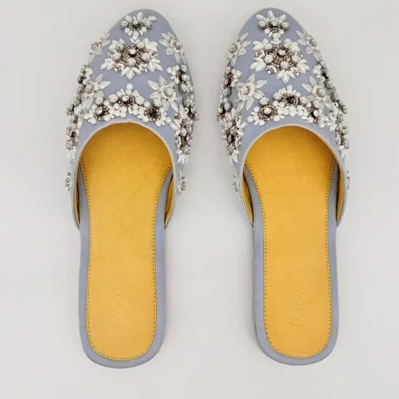LLANI Keough Flats Loafers Women's EU 40 Slides Hand Embellished Beaded Blue