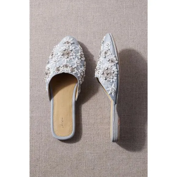 LLANI Keough Flats Loafers Women's EU 40 Slides Hand Embellished Beaded Blue