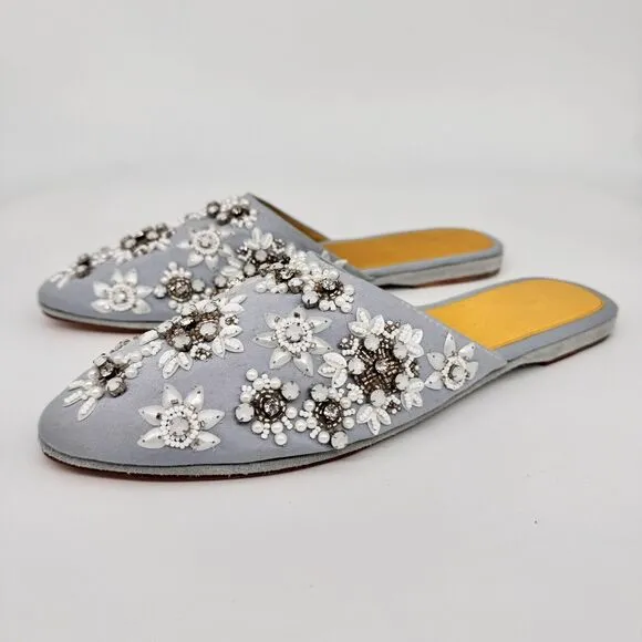 LLANI Keough Flats Loafers Women's EU 40 Slides Hand Embellished Beaded Blue
