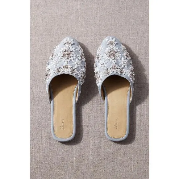 LLANI Keough Flats Loafers Women's EU 40 Slides Hand Embellished Beaded Blue