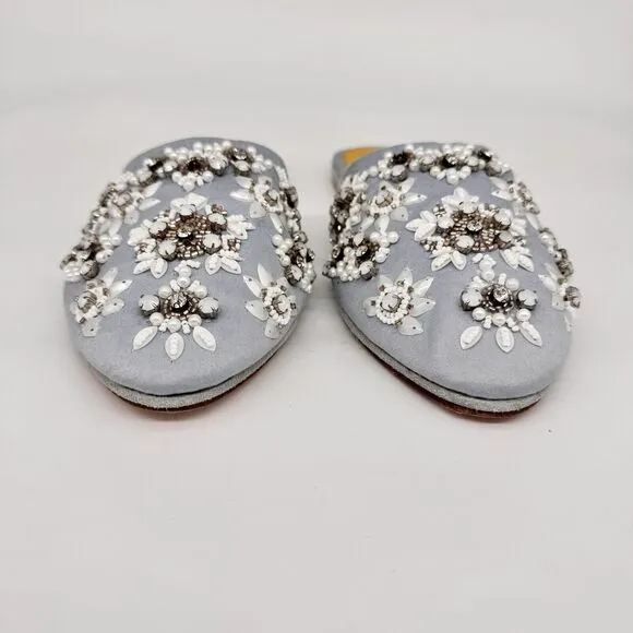 LLANI Keough Flats Loafers Women's EU 40 Slides Hand Embellished Beaded Blue