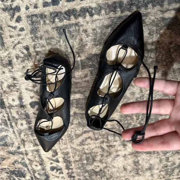 Loeffler Randall Black Pointed-Toe Flats with Lace-Up size 7