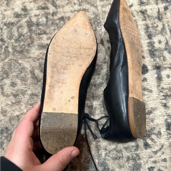 Loeffler Randall Black Pointed-Toe Flats with Lace-Up size 7