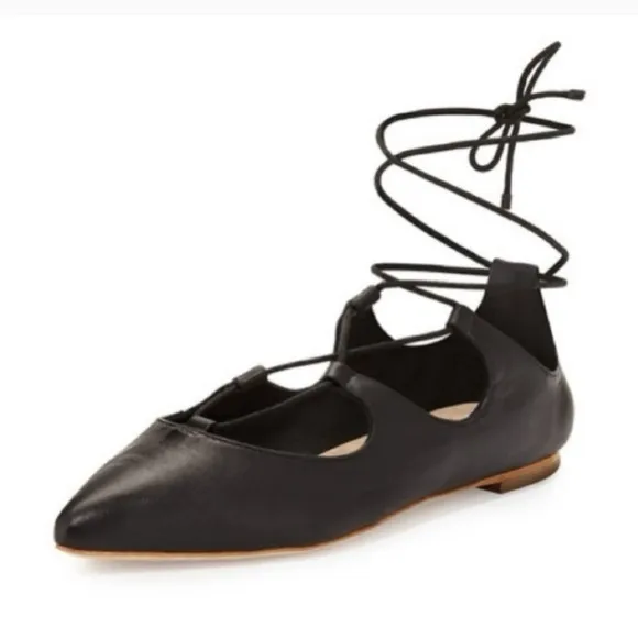 Loeffler Randall Black Pointed-Toe Flats with Lace-Up size 7