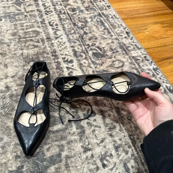Loeffler Randall Black Pointed-Toe Flats with Lace-Up size 7