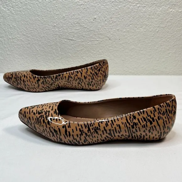 Loeffler Randall Patent Leather Printed Flats Tan Black Pointed Toe Size 8.5