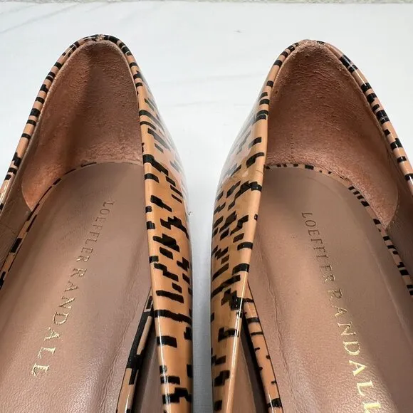 Loeffler Randall Patent Leather Printed Flats Tan Black Pointed Toe Size 8.5