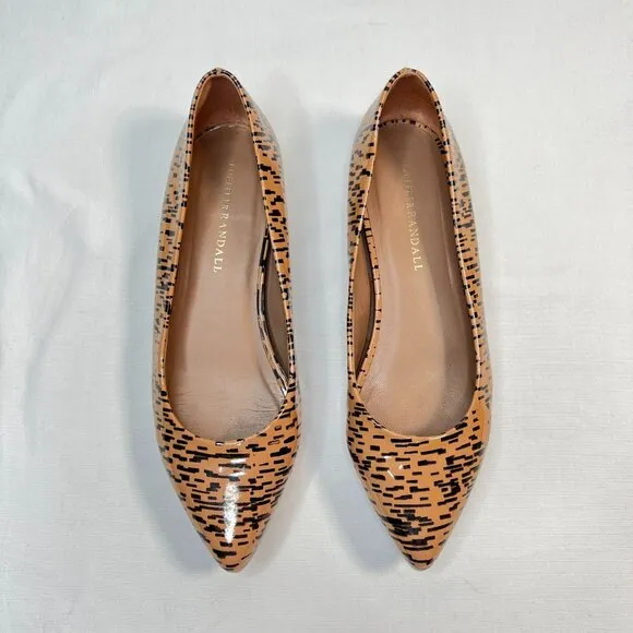 Loeffler Randall Patent Leather Printed Flats Tan Black Pointed Toe Size 8.5