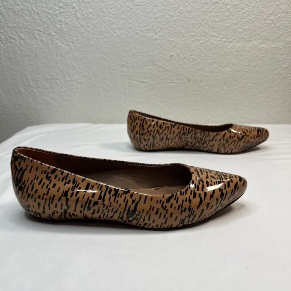 Loeffler Randall Patent Leather Printed Flats Tan Black Pointed Toe Size 8.5