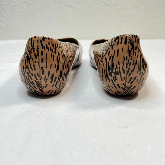 Loeffler Randall Patent Leather Printed Flats Tan Black Pointed Toe Size 8.5
