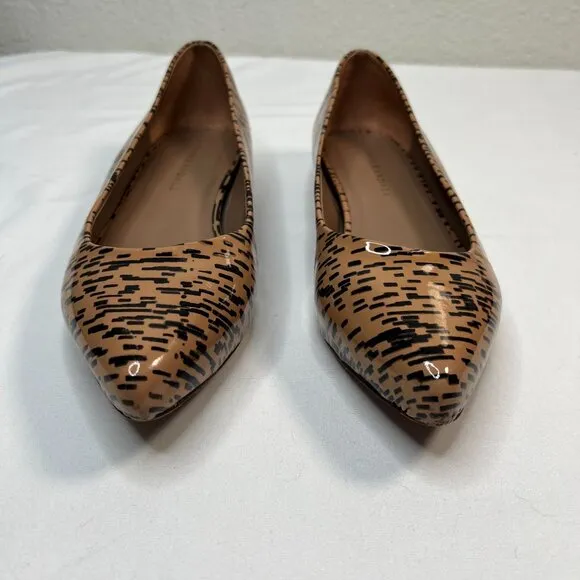 Loeffler Randall Patent Leather Printed Flats Tan Black Pointed Toe Size 8.5