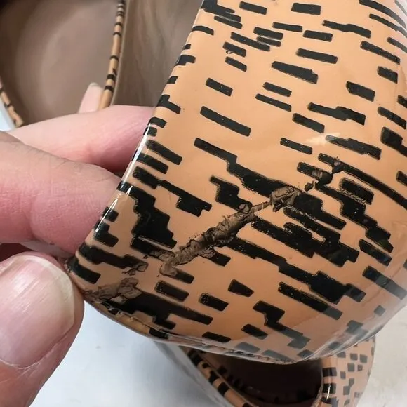 Loeffler Randall Patent Leather Printed Flats Tan Black Pointed Toe Size 8.5