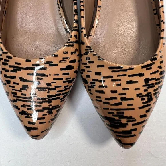Loeffler Randall Patent Leather Printed Flats Tan Black Pointed Toe Size 8.5