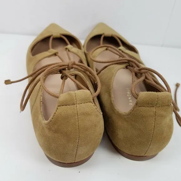 Loeffler Randall women Flats tan suede Lace-Up Pointed toe shoes Sz 8.5 new