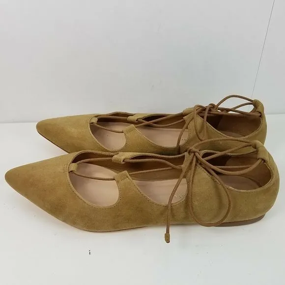 Loeffler Randall women Flats tan suede Lace-Up Pointed toe shoes Sz 8.5 new