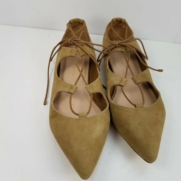 Loeffler Randall women Flats tan suede Lace-Up Pointed toe shoes Sz 8.5 new