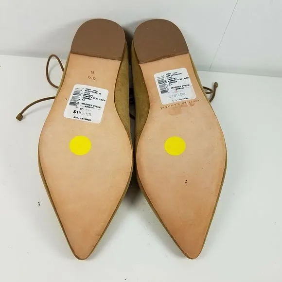 Loeffler Randall women Flats tan suede Lace-Up Pointed toe shoes Sz 8.5 new