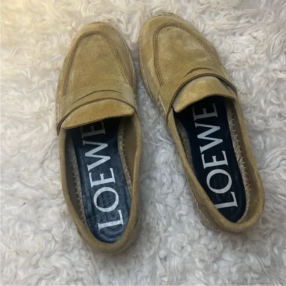 Loewe camel suede leather loafers