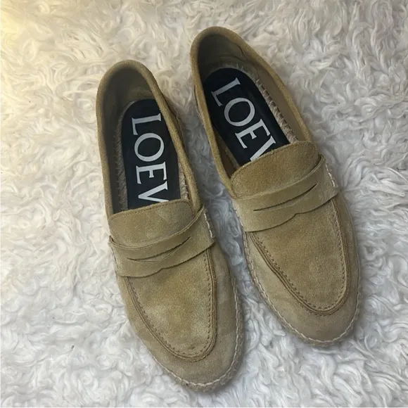 Loewe camel suede leather loafers