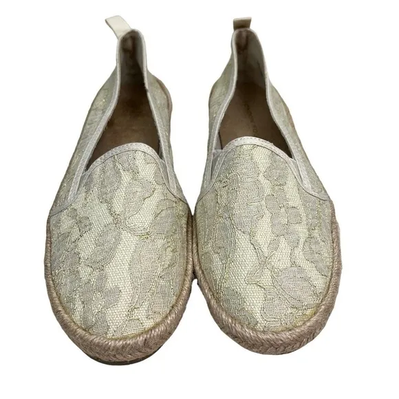 London Fog LALA Espadrilles Shoes Cream Lace Pattern Slip On Cushioned Women 9M‎