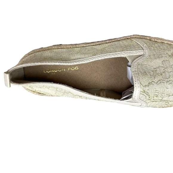 London Fog LALA Espadrilles Shoes Cream Lace Pattern Slip On Cushioned Women 9M‎