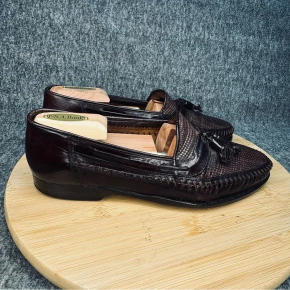 Lorenzo Banfi Mens Woven Tasseled Loafers Size 8 Mahogany Leather Made in Italy