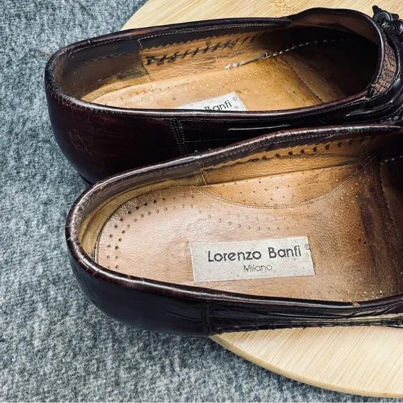 Lorenzo Banfi Mens Woven Tasseled Loafers Size 8 Mahogany Leather Made in Italy