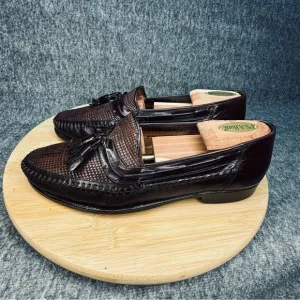 Lorenzo Banfi Mens Woven Tasseled Loafers Size 8 Mahogany Leather Made in Italy