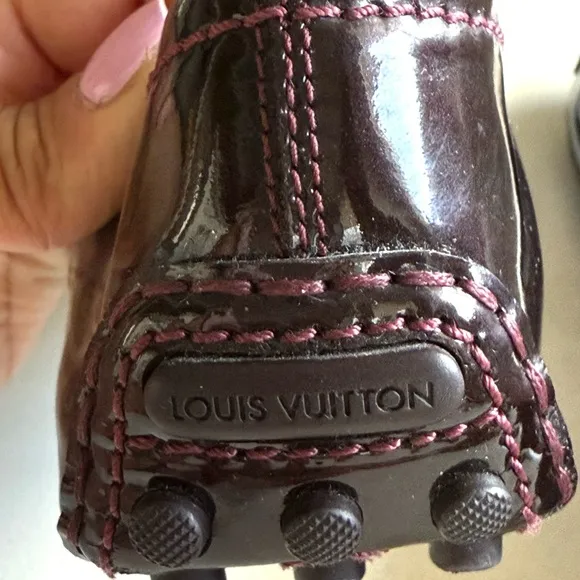 Louis Vuitton Burgundy Flats with Gold Logo Embellishment