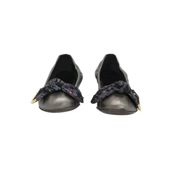 Louis Vuitton Flexible Sequined Bow Ballerina Flats in Silver Leather